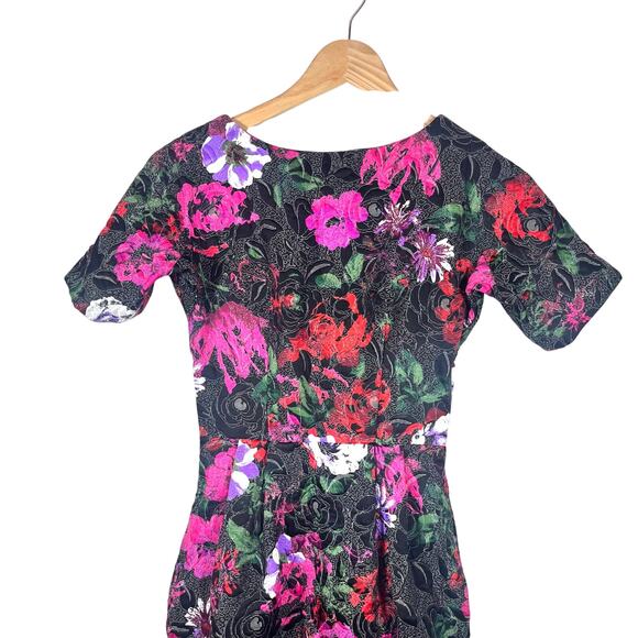 ASOS Petite Jacquard Floral Black & Pink Brocade Dress with Pockets Size 00 - Picture 5 of 9